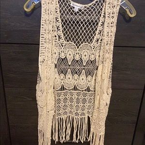 Fringe Crocheted Vest Cardigan